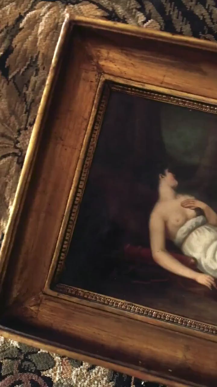 Antique French Nude of Diana the Huntress, 19th Century Oil Painting, Gold Framed