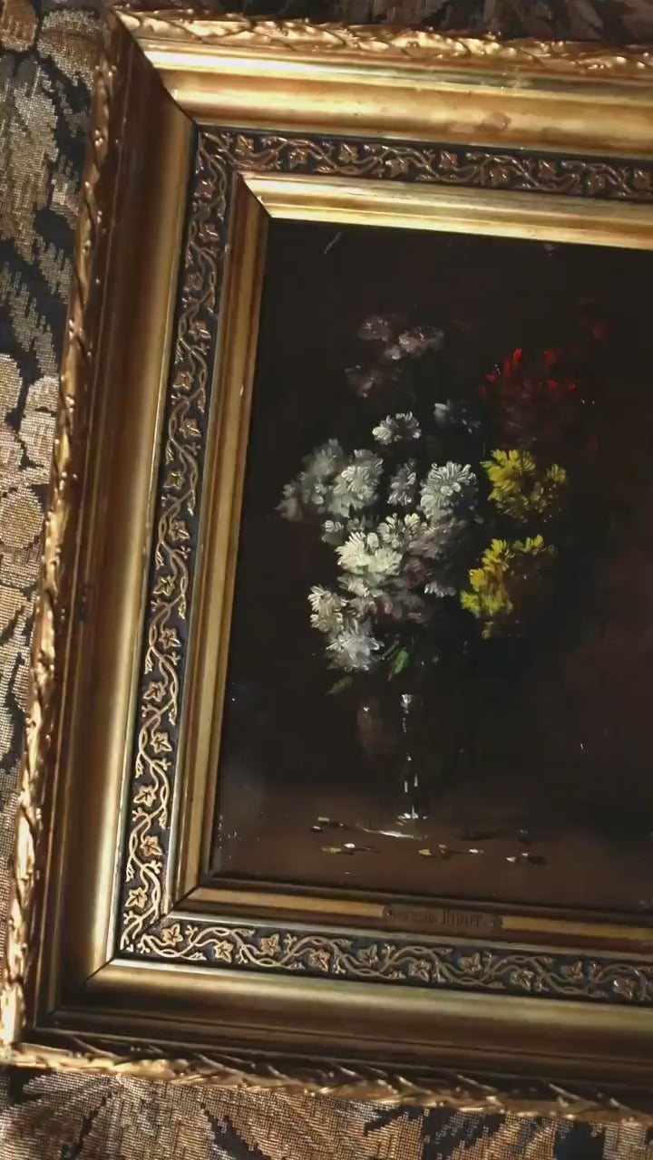 19th Century French Dark Floral Still Life. Attributed to Germain Théodore Ribot (1845–1893)