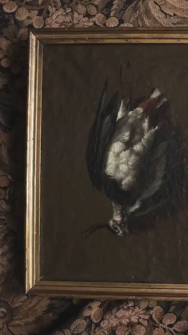 Dated 1876 French Still Life of a Dead Bird. Oil Painting in Period Gilt Frame
