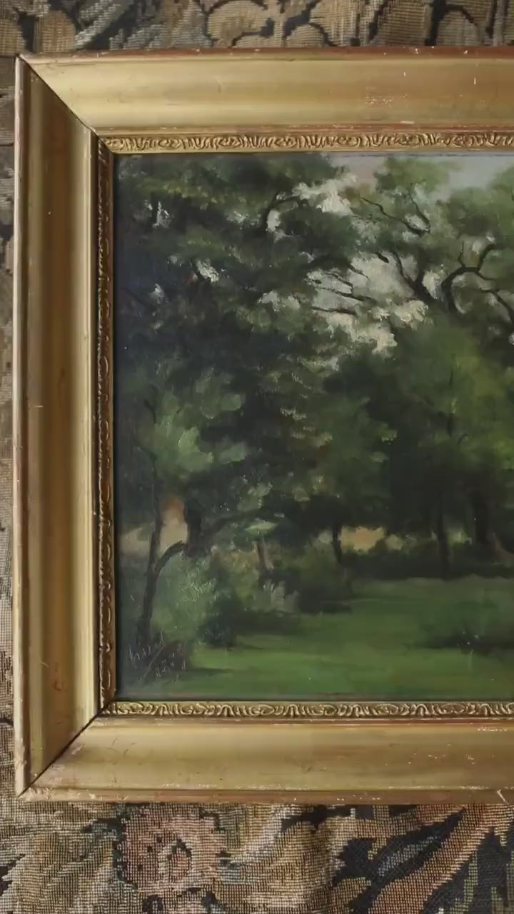 19th Century Landscape Painting – European Countryside Oil Painting, Gold Framed
