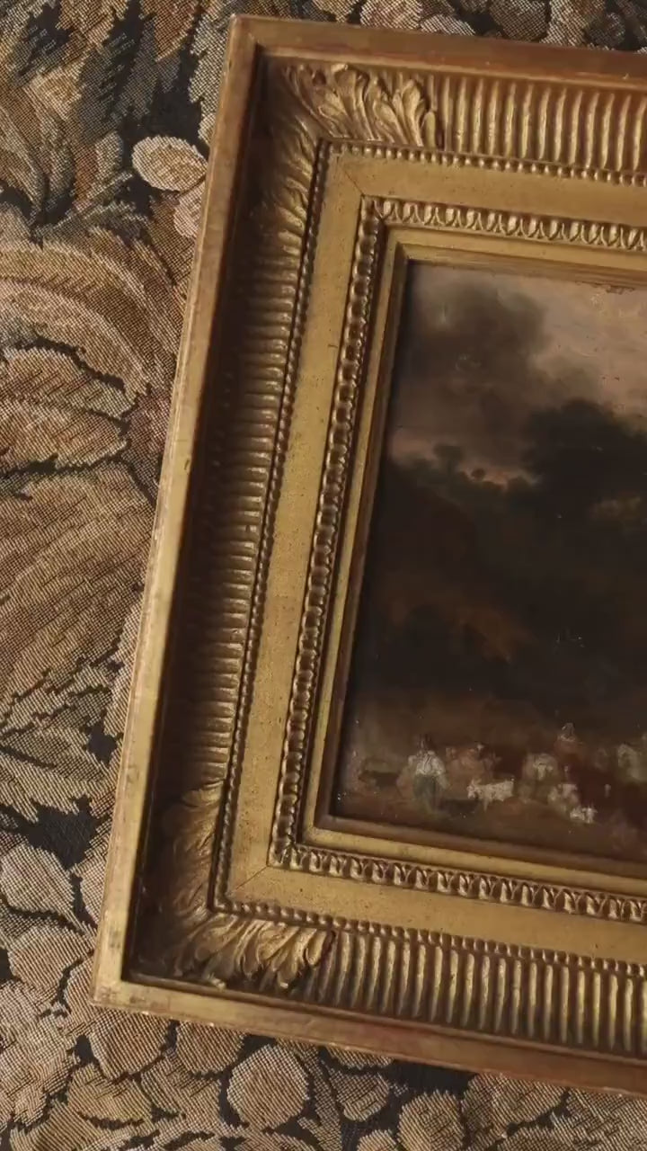 Antique Tonalist Landscape Oil Painting | Sunset Scene in Gold Frame