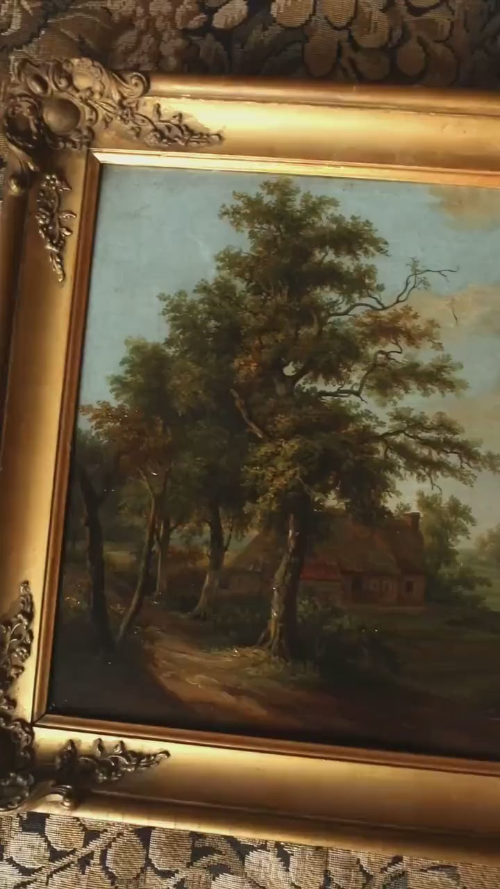 Antique Pastoral Landscape with Cows Oil Painting – 19th Century, Gold Framed