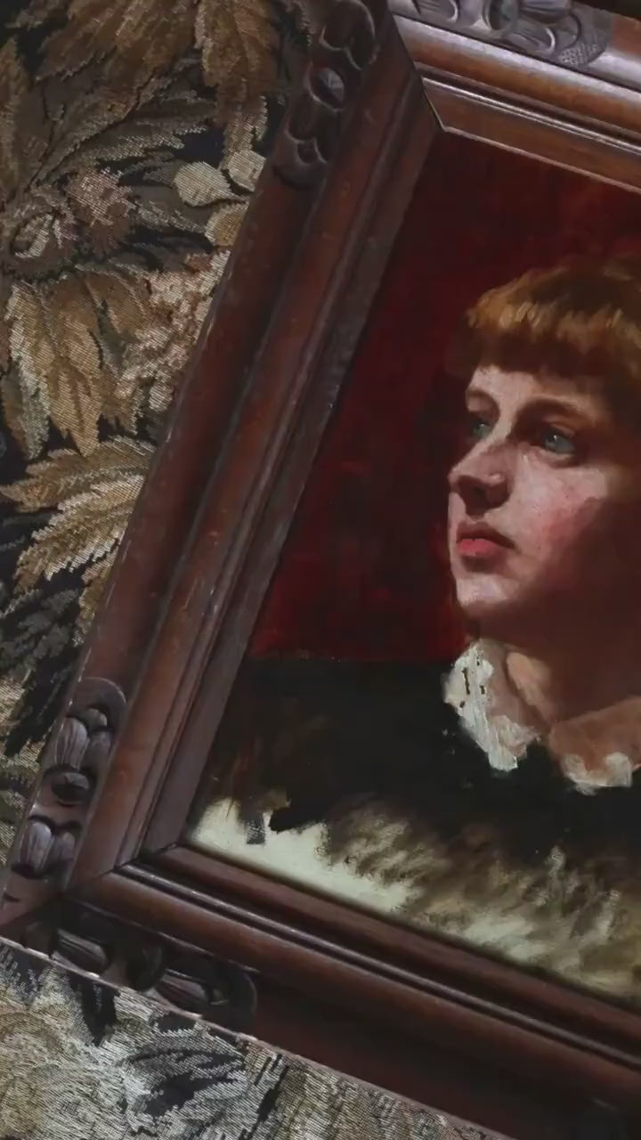 Circa 1920 Paris School Portrait. Young Woman in Profile Portrait. Oil on Canvas in Original Wood Frame.