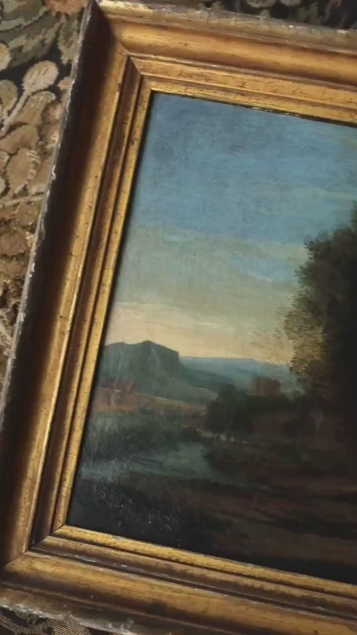Antique Italian Landscape Oil Painting in Gold Frame | 19th Century Grand Tour Scene | Old World European Wall Art