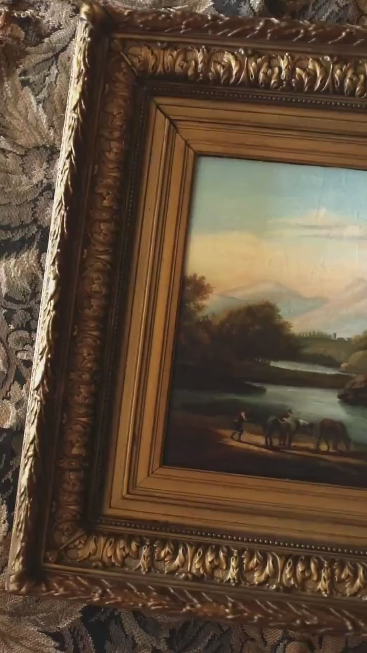 Antique Landscape Oil Painting | Grand Tour Monastery View | 19th Century European Art, Gold Framed