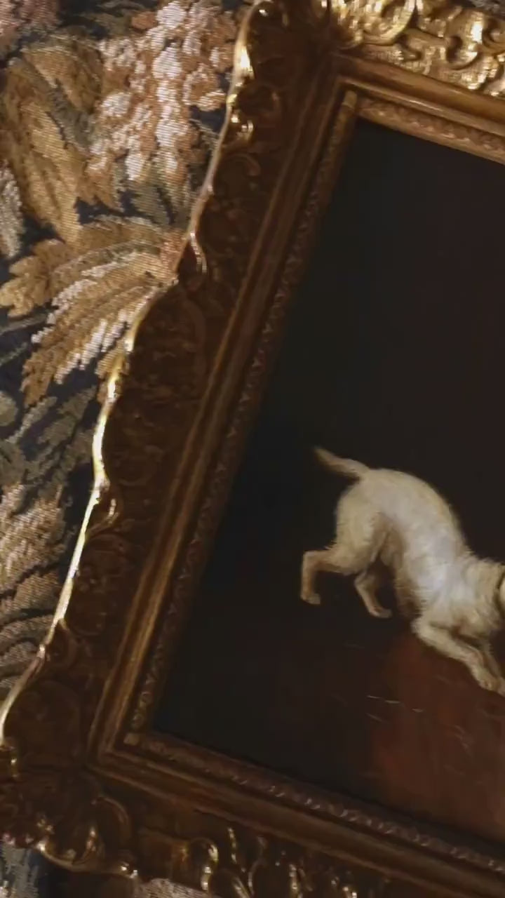Antique Victorian Dog Portrait Oil Painting | Playful Terriers | Original European Pet Art in Gold Frame