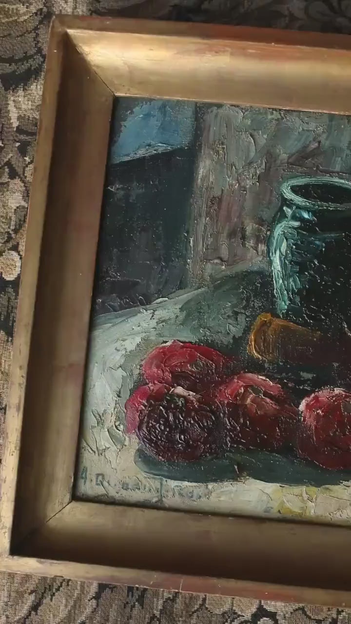 1920s French Post-Impressionist Still Life, Oil on Canvas with Heavy Impasto, Framed