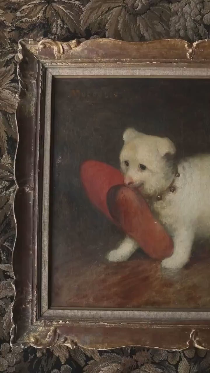 Dated 1903 French Dog Painting - Bichon Puppy named “Muguette” at 2 Months