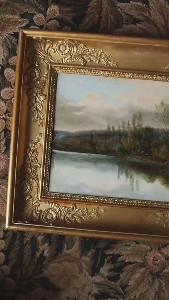 Circa 1880 - 19th Century French Landscape Painting Oil on Panel in Gilt Frame