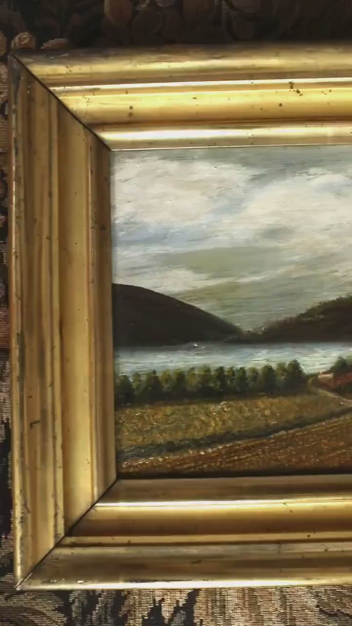 Antique French Landscape Oil Painting, Flower Fields in Gilt Frame