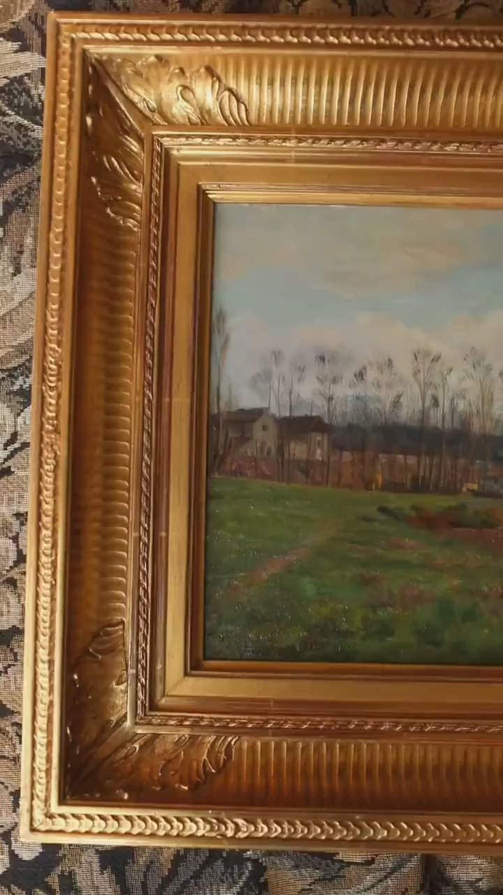 Antique Landscape Oil Painting - Gold Framed dated 1905 signed Albert Bettannier