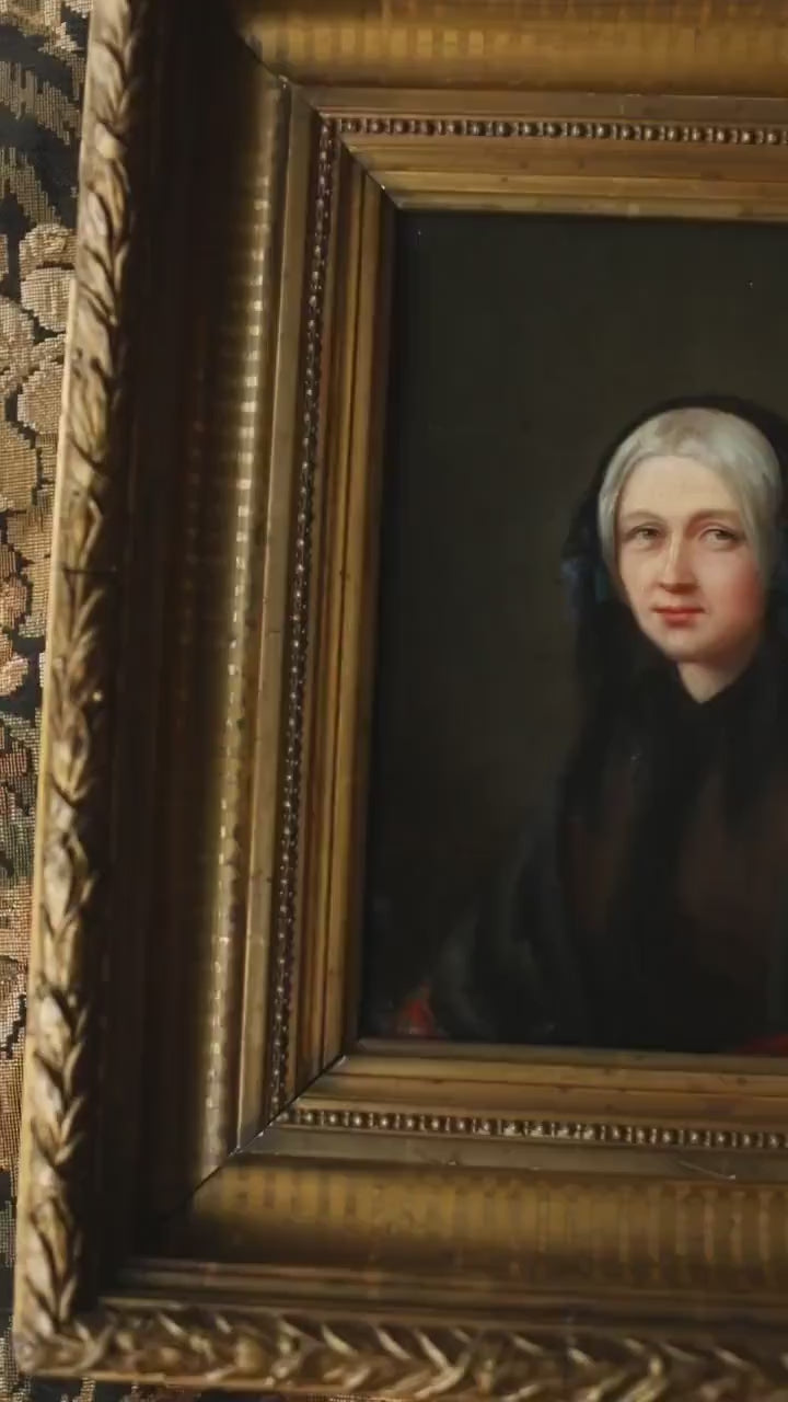 19th Century French Oil Portrait – Woman in Formal Dress, Antique Gilt Frame