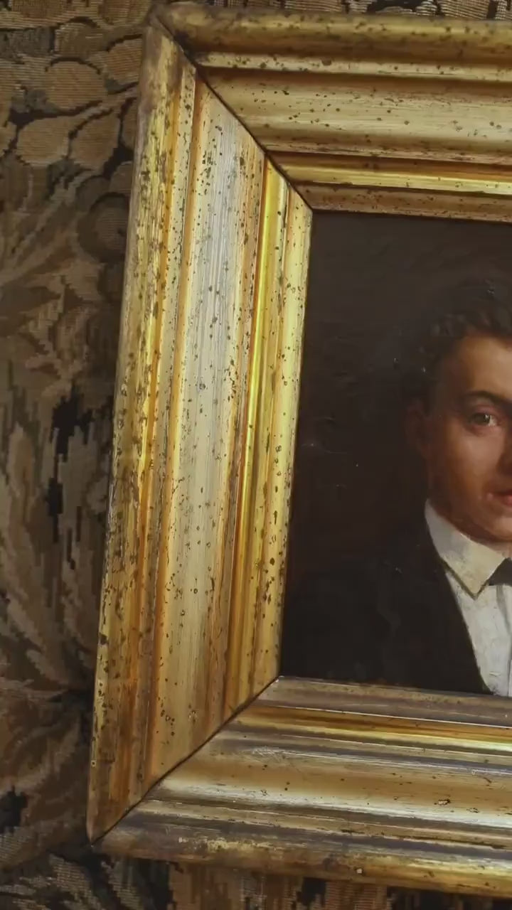 Antique Portrait Oil Painting of Young Gentleman in Deep Gilt Frame, 19th Century French Male Portrait