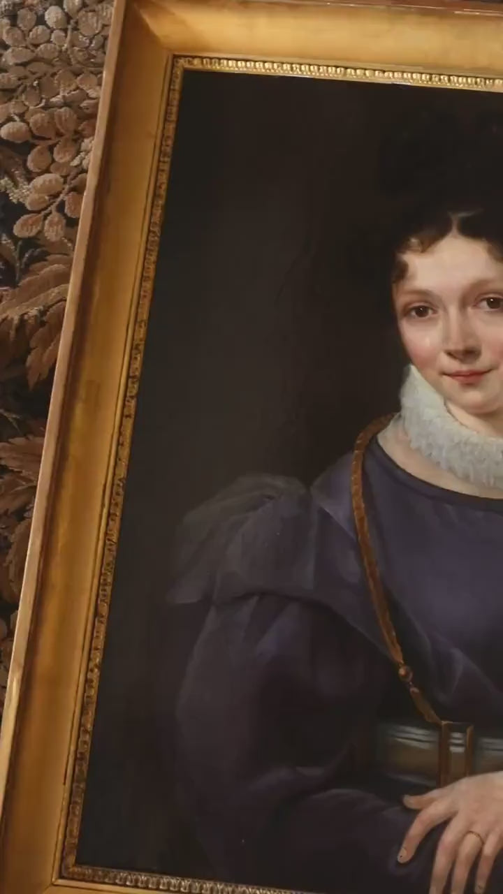 Antique Portrait Oil Painting Portrait of Regal Woman, Gold Framed