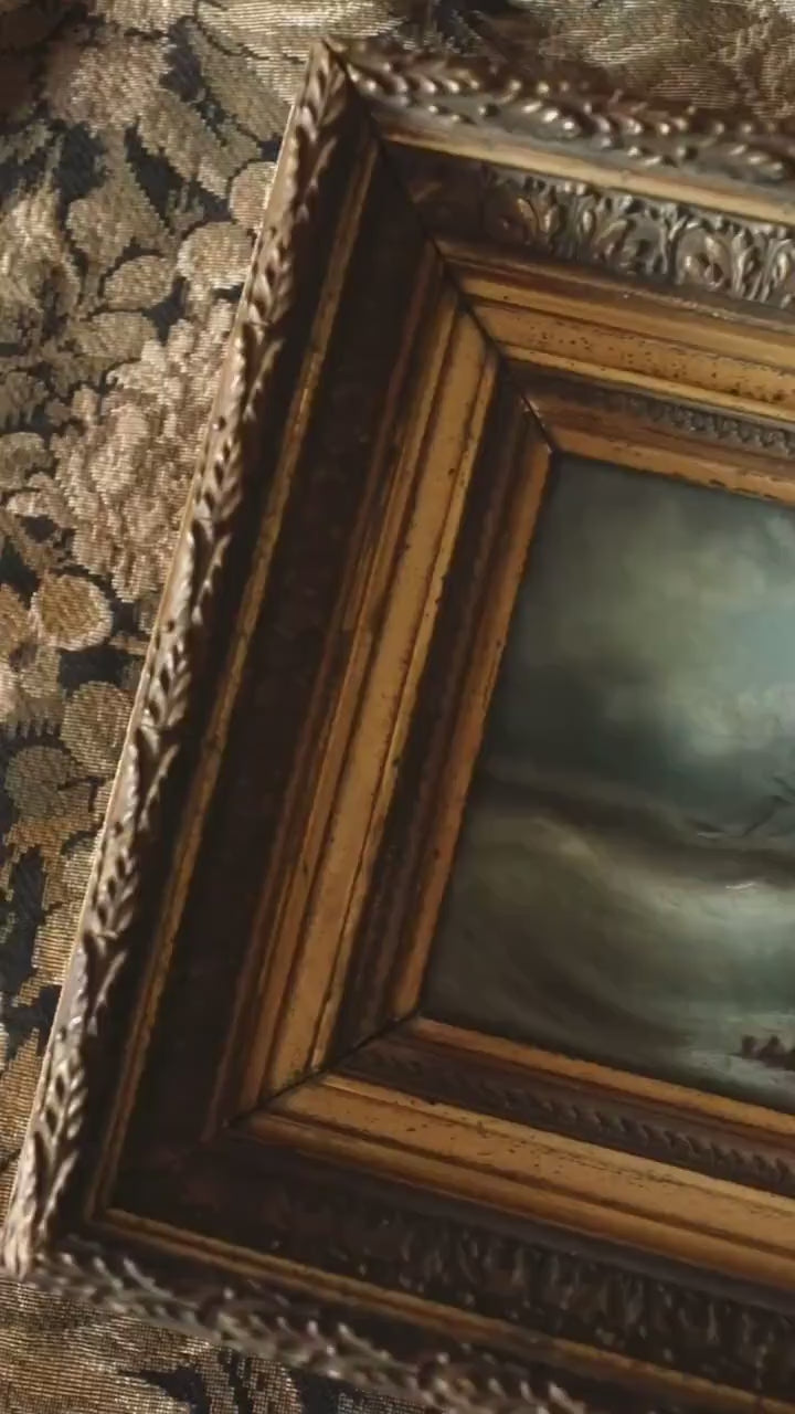 Antique Shipwreck Oil Painting | Dramatic French Coastal Storm Scene | Romantic Maritime Art in Gold Frame