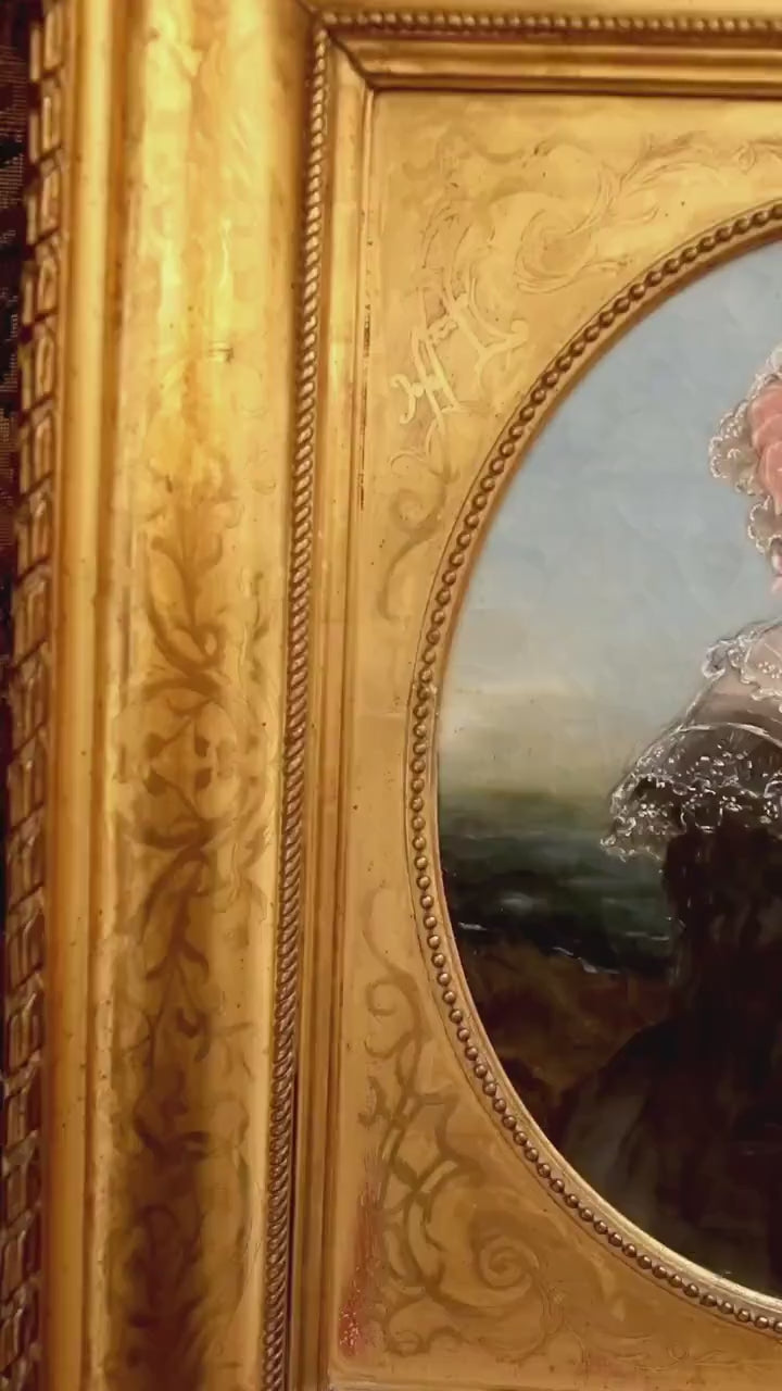 Antique French Oil Portrait Painting, Young Woman, Gilt Frame, 1839