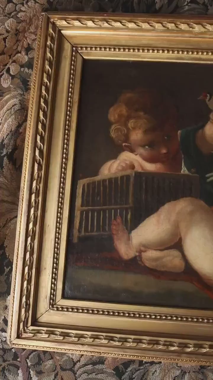 18th Century Spanish School, Circle of Bartolomé Esteban Murillo, Two Putti with a Bird, Oil on canvas, Paris / Versailles provenance