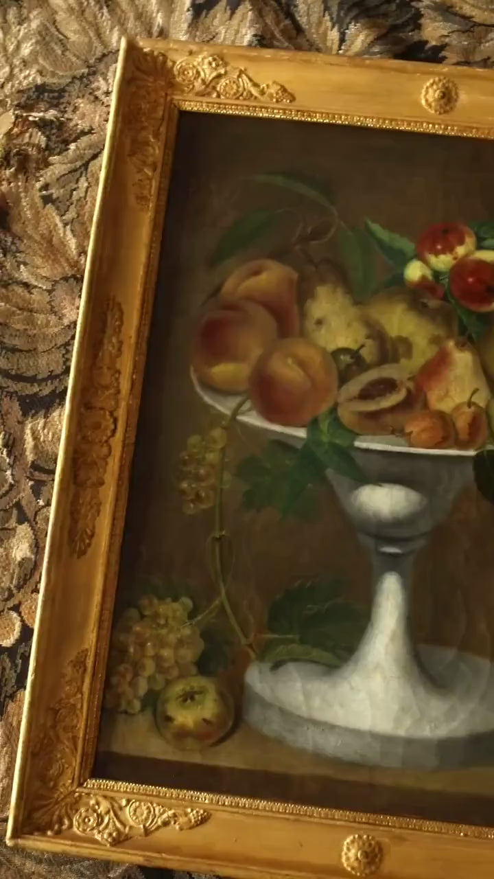 Antique French Fruit Bowl Oil Painting, Gold Framed
