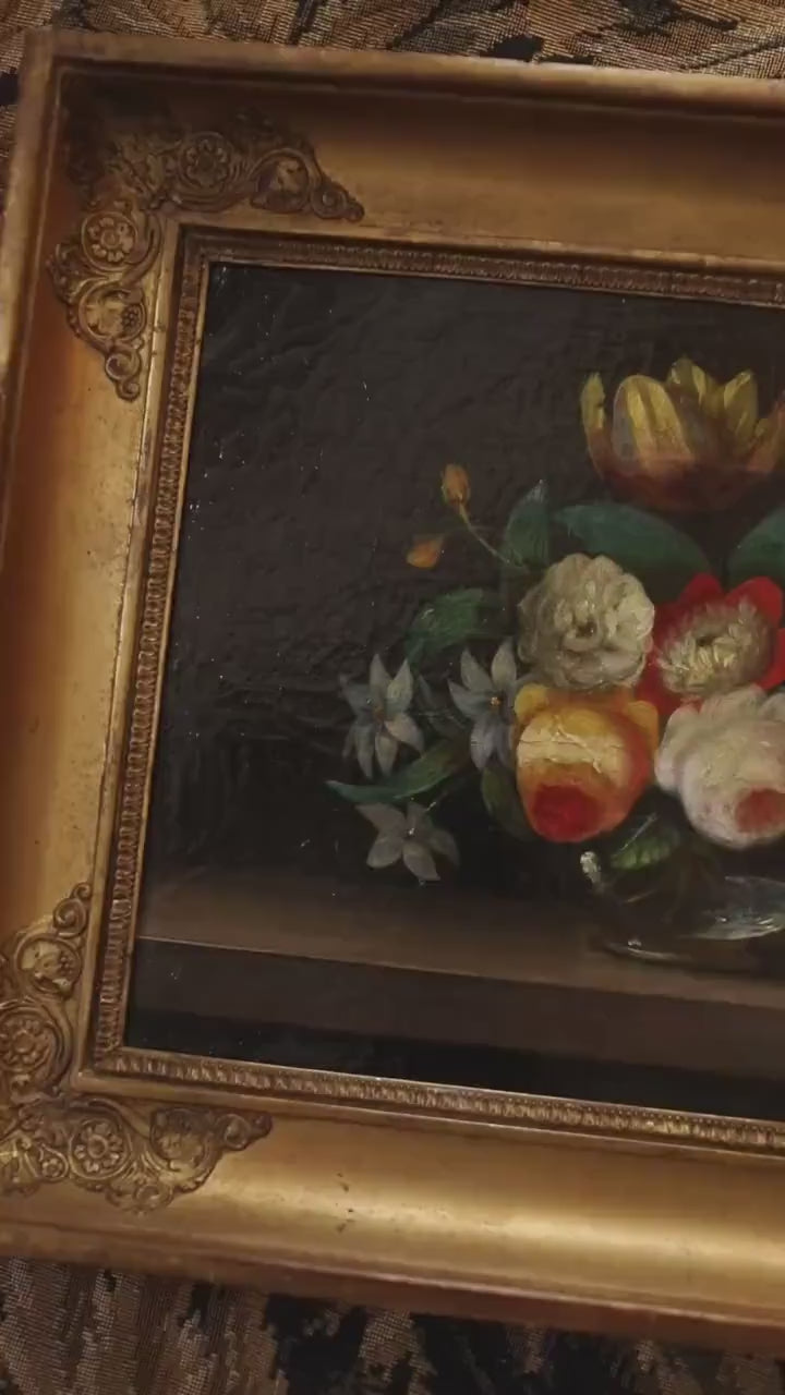 Antique French Floral Still Life Oil Painting | Bertry Signed Bouquet, Gilt Frame