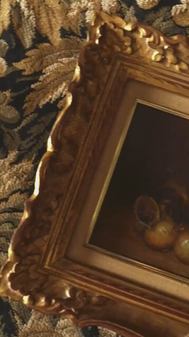 Antique Snail Still Life Oil Painting | Escargot Bowl with bowl | Rustic European Kitchen Art, Gold Framed