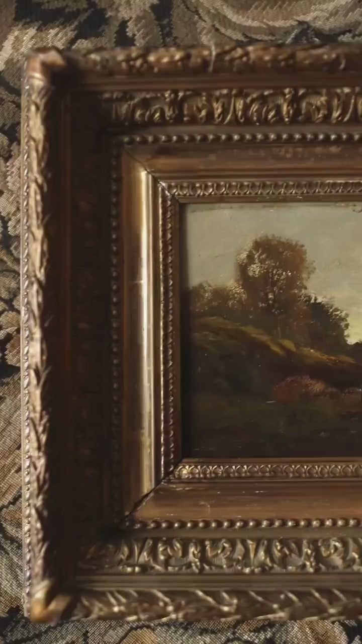 Antique French Barbizon Landscape – Figure on a Woodland Path, 19th Century Oil, Gold Framed