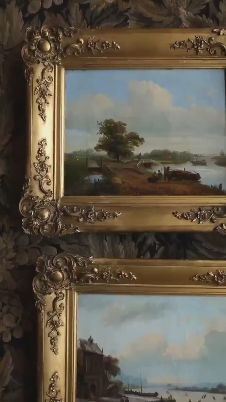 Antique Dutch Landscape Oil Painting, Antique Landscape Summer Scene Oil Painting, Landscape Nature, Original Art, in Ornate Gold Frame