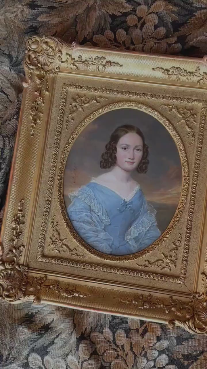 Pair of Antique French Portraits by Alexandre Hesse (1806–1879). Husband & Wife. Dated 1868