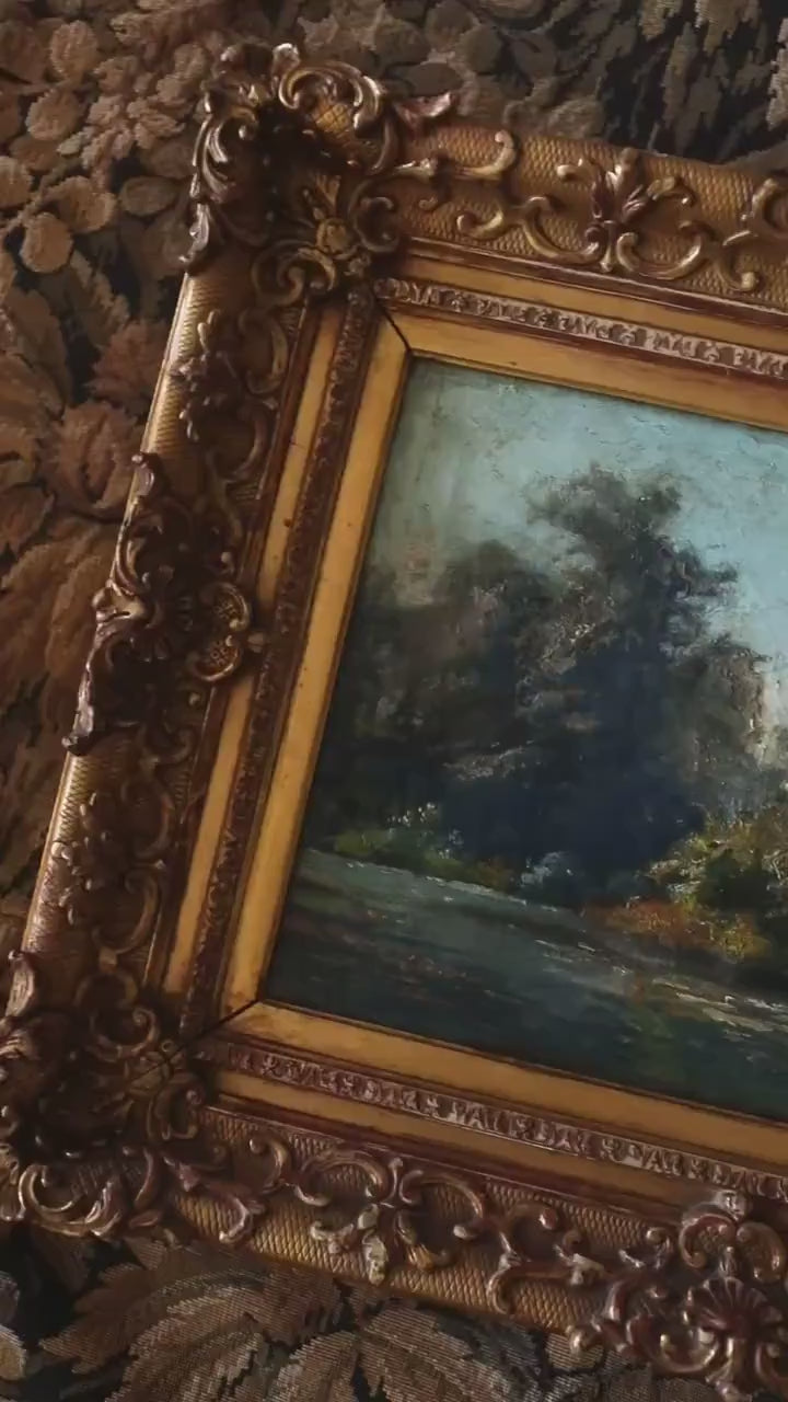 Antique Landscape Oil Painting, 19th C., Gold Frame