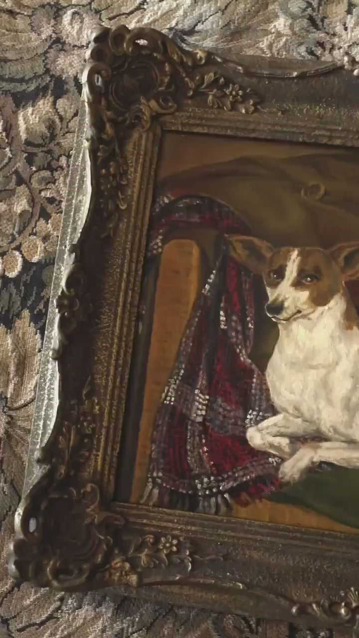 Vintage Dog Oil Painting - 1940s Jack Russel Terrier, Framed