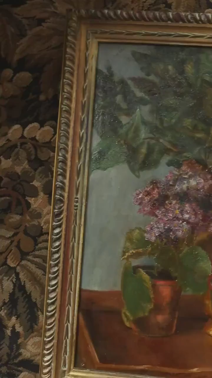 Antique Dutch Floral Oil Painting – Colourful Plant with Flowers Still Life - Gold Framed